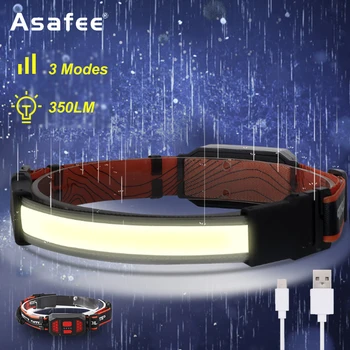 Asafee Портативная COB LED + красная светодиодная фара с сильным светом, встроенная фара емкостью 1000 мАч, рабочая лампа для альпинизма, рыбалки, света