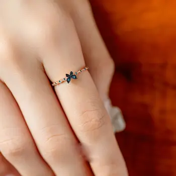 Милые и романтичные сапфировые кольца из черного золота с маленькими бабочками для женщин, модные изысканные украшения для вечеринок, подарки подруге