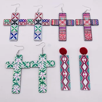 Новые акриловые серьги крест Западной Леопард подсолнечника крест серьги для женщин, забавные ювелирные изделия
