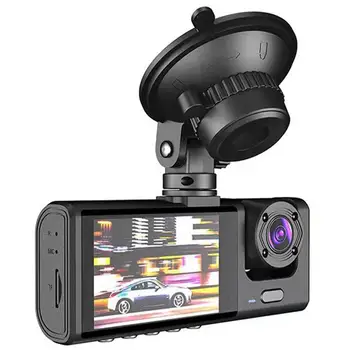 Автомобильный видеорегистратор Видеорегистратор для вождения с 3 объективами Cam Камера 140 Градусов широкоугольный объектив ночного видения USB Перезаряжаемый
