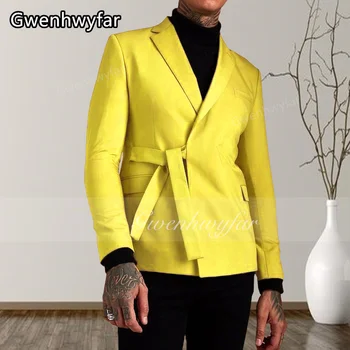 Gwenhwyfar 2023 Весенний новый мужской костюм лимонно-желтого цвета, повседневный деловой приталенный блейзер из 2 предметов, пара с черными брюками