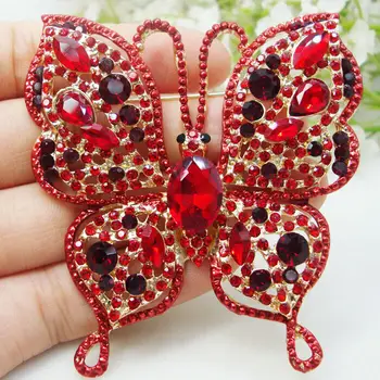 Нежные броши со стразами в виде бабочки для женщин, брошь-бабочка в стиле ретро, булавка-подвеска, Красный Австрийский кристалл, подарочная брошь-булавка