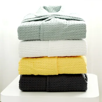 Хлопковый марлевый вафельный халат, мягкая и дышащая универсальная мужская ночная рубашка Four Seasons для взрослых