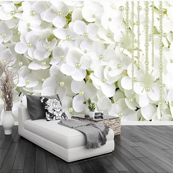 beibehang Заказал большую настенную роспись с современными минималистичными белыми цветами, жемчужной 3D трехмерной ювелирной стеной