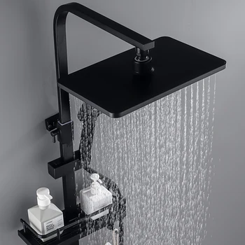 Цифровая душевая система, Светодиодный Умный термостатический набор для душа, Настенный смеситель для ванны с постоянной температурой, смеситель горячей и холодной воды, черный
