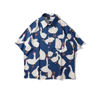 Винтажная повседневная рубашка с короткими рукавами с принтом забавных животных, мужская летняя рубашка из сосны