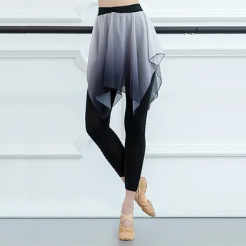 Профессиональные черные балетные эластичные леггинсы для танцев, Балетные тренировочные штаны для девочек и женщин для взрослых с шифоновой юбкой, спортивные штаны для фитнеса