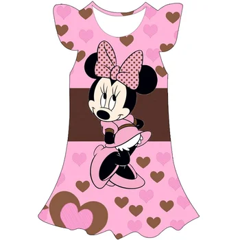 Летнее платье с Минни для маленьких девочек 2023 года, Серия Disney Mickey Mouse с 3D-принтом, Высококачественное Повседневное Удобное платье Миди, Размер 6 М-10 Т