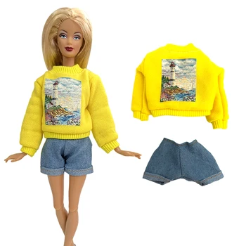1 Комплект одежды, желтая одежда, деминовые штаны для куклы Барби, повседневная одежда для 1/6 куклы BJD, подарочные аксессуары для девочек, игрушки