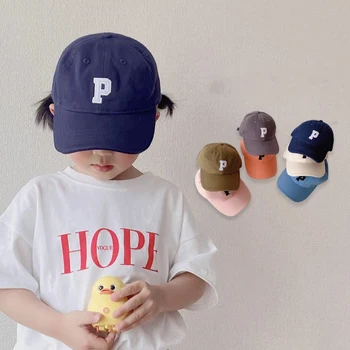 Детская бейсболка с вышитой буквой P, Летняя Солнцезащитная кепка для мальчиков и девочек, детские однотонные шляпы от солнца в стиле хип-хоп