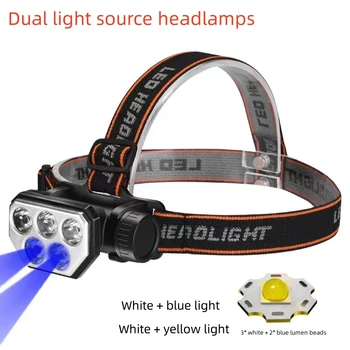 Налобный фонарь с двойным источником света, зарядка через USB, фара для кемпинга, фонарь для ночной езды, фонарь для ночной рыбалки