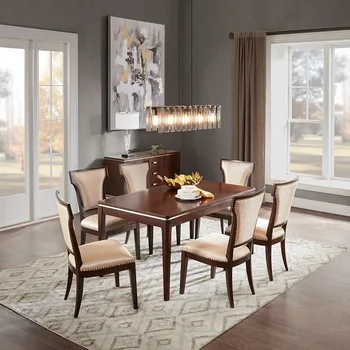 Обеденный стол из массива дерева со стульями, легкая роскошь в американском стиле, Современная Простая мебель для гостиной, Бытовая техника