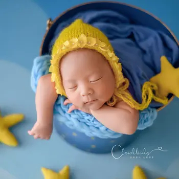 Декоративная шапка с жемчугом для новорожденных, вязаная шапка ручной работы, теплый и мягкий пушистый шарик, декоративная фотография Маленького ребенка, специальный реквизит