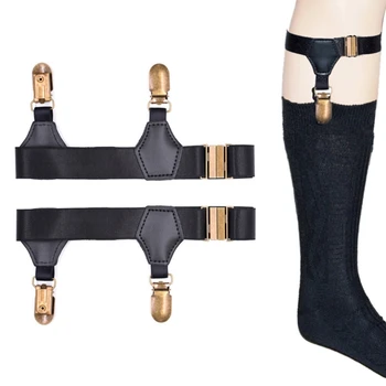 Мужские Женские Черные носки, держатель для подтяжек с двойными твердыми металлическими нескользящими зажимами, Эластичный регулируемый аксессуар для подвязок на поясе