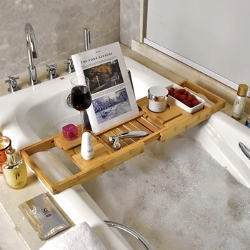 Лоток для ванной комнаты бамбуковые выдвижные многофункциональные деревянные лотки Держатель для книг в современном стиле