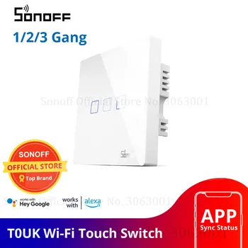 SONOFF T0 UK Wifi Smart Switch 1/2/3 Gang Беспроводные настенные сенсорные выключатели света в Великобритании с приложением голосового пульта дистанционного управления для домашней автоматизации