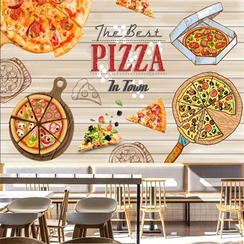 Пользовательские текстовые Деревянные обои для пиццы, промышленный декор, фреска, ресторан быстрого питания, Снэк-бар, Фоновая бумага для обоев Papel De Parede