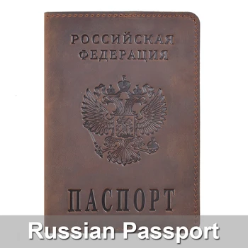 Обложка для паспорта из натуральной кожи, предназначенная для Российской Федерации, кожаный держатель для карт Crazy Horse, чехол для паспорта для деловых поездок