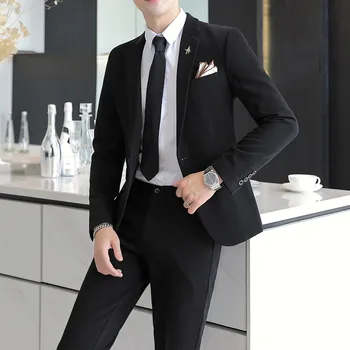 Бутик 2023 (блейзер + брюки в стиле Вестерн), мужская мода, деловой повседневный комплект из 2 предметов для джентльмена в британском стиле на свадьбу в офис
