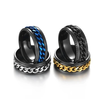 Кольца Из Нержавеющей Стали Cool Black Spinner Chain Ring для Мужчин Текстура Шин Вращающиеся Звенья Панк Мужской Anel