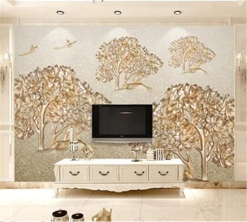 beibehang Роскошное золотое тиснение 3d дерево птица Европейский ТВ фон стены пользовательские обои для гостиной спальни украшения дома