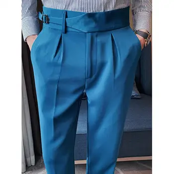 Мужские костюмные брюки, повседневные офисные хлопчатобумажные брюки высокого качества, деловые брюки для мужчин, платье для свадебной вечеринки, светские мужские брюки H60