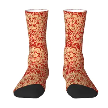 Модные мужские носки с мандалой из красного золота Унисекс, удобные теплые носки с 3D принтом в богемном стиле Boho Crew Socks