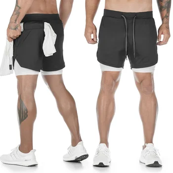 Мужская спортивная одежда для бега трусцой Мужские пляжные спортивные шорты 2 В 1, Быстросохнущие шорты для бега, шорты для тренировок в тренажерном зале, спортивные штаны для фитнеса