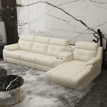 Современный минималистичный легкий роскошный стиль для большой и маленькой гостиной с кожаным диваном
