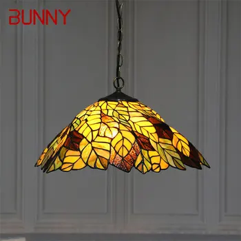 Подвесной светильник из стекла Bunny Tiffany с креативным рисунком в виде листьев, светодиодный подвесной светильник для дома, столовой, спальни, отеля
