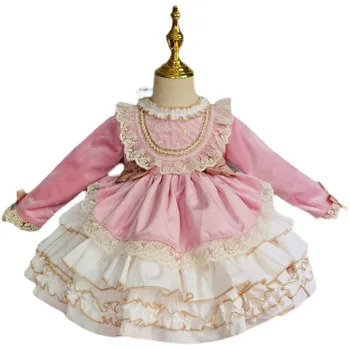 Испанское придворное платье для маленькой девочки, бальное платье принцессы, платья для малышей, день рождения ребенка, Новый год, Рождество.