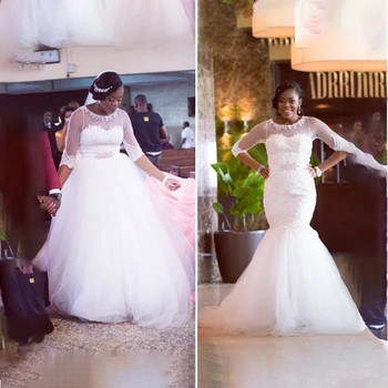 MYYBLE Модное кружевное свадебное платье русалки 2021 Vestido De Casamento, женские свадебные платья в африканском стиле с рукавами 3/4 в винтажном стиле