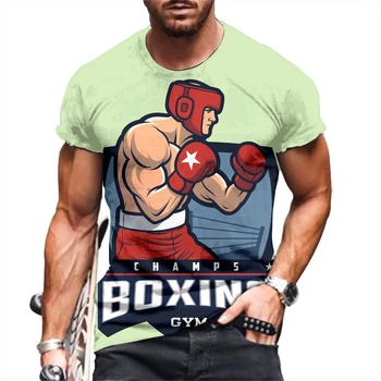 Мужская боксерская футболка с 3D-принтом, повседневная спортивная рубашка с короткими рукавами, летняя одежда оверсайз 2023, уличная одежда с круглым вырезом.
