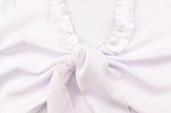 2022 Женские укороченные топы с коротким рукавом, Шикарные сексуальные футболки с глубоким V-образным вырезом и узлом спереди, однотонные, Белые, удобные и приятные для кожи