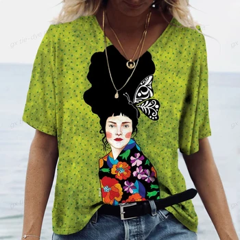 Африканская женская футболка, сексуальная футболка с принтом для девочек, Женские Модные футболки в этническом стиле, Летние топы в стиле Харадзюку, футболки С V-образным вырезом, женские топы
