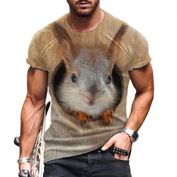 Мужские футболки с 3D-цифровой печатью Squirrel, летние повседневные топы с круглым вырезом и коротким рукавом с животным рисунком, мужская одежда оверсайз 6XL