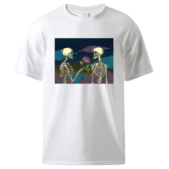 Хлопковая футболка с принтом Skeleton Love, Дышащие Свободные Повседневные рубашки, Удобная Незаменимая Футболка Softsummer, Индивидуальная футболка