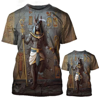 Мужская футболка, летняя мода в стиле ретро, футболки с короткими рукавами и принтом египетского фараона, быстросохнущие мужские топы свободного кроя с круглым вырезом
