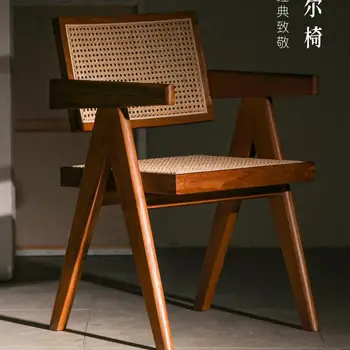 Обеденный стул из ротанга Nordic, подлокотник и спинка из массива дерева, кресло для отдыха