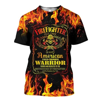 Мужская футболка большого размера, повседневная рубашка с короткими рукавами и круглым вырезом, 3D принт пожарного, харадзюку, новый стиль лета 2023 года