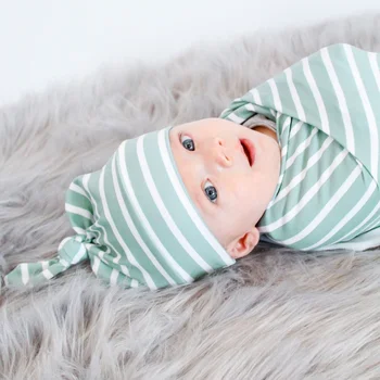 Хит продаж, Детское одеяло, зеленый полосатый шарф, шапка, мягкий и удобный шарф для пеленания новорожденных, комплект для пеленания