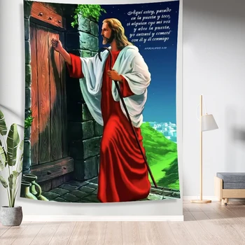 Рождественский Гобелен Иисуса Христа, стучащего в дверь, настенный декор, верующие христиане, Мудрецы, висящие на стене, Пасхальное украшение дома