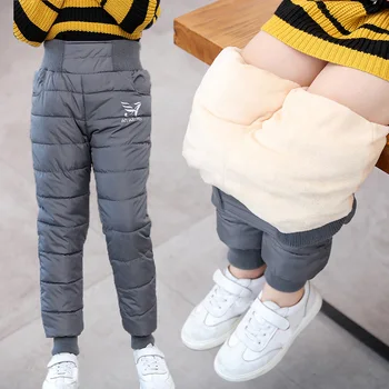 Хлопчатобумажные штаны для мальчиков и девочек Зимние детские теплые утепленные брюки Подростковые брюки с высокой талией Детская одежда флисовые штаны с подкладкой