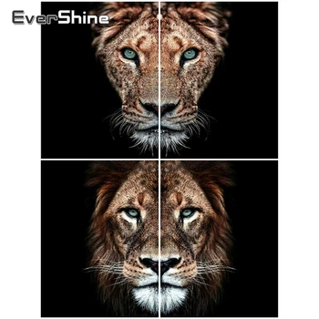 EverShine 5D DIY Алмазная живопись Животное Алмазная мозаика Полный квадратный Лев Вышивка крестиком Картина Леопарда Настенное искусство
