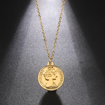 Скайрим королевы Елизаветы ⅱ монета кулон ожерелье для женщин нержавеющая сталь золото цвет цепи шеи, колье Мемориал ювелирные изделия подарок