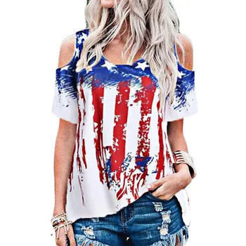 Летняя женская футболка, новая мода, футболка без рукавов с принтом американского флага, открытая футболка оверсайз для женщин, свободный топ, повседневная одежда