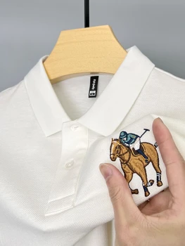 Высококачественная рубашка поло из 100% хлопка с коротким рукавом, мужской топ с лацканами, Роскошная футболка, Летняя повседневная трендовая брендовая вышитая рубашка Paul для мужчин