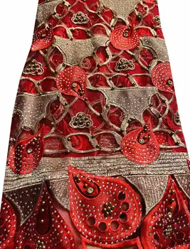 Мода Африканская Кружевная Ткань Бусины Французская Сетка Кружевная Ткань Вышивка Нигерийский Тюль Кружевная Ткань Камни Для Вечерние Шить HTY004