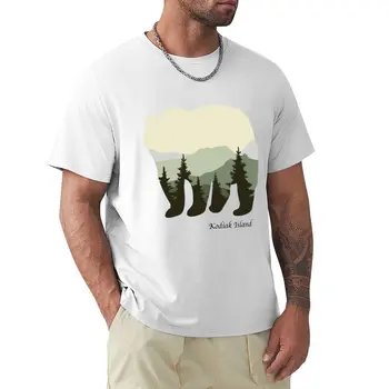 Футболка с силуэтом медведя на острове Кадьяк, летняя одежда, футболки оверсайз, Блузка, мужские футболки с рисунком аниме
