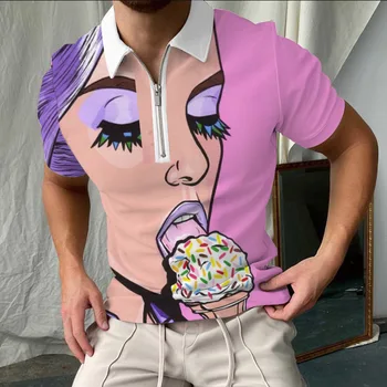 Рубашки поло для мужчин с цифровой 3D печатью, повседневные мужские поло Slim Fit, Новая летняя модная брендовая мужская одежда